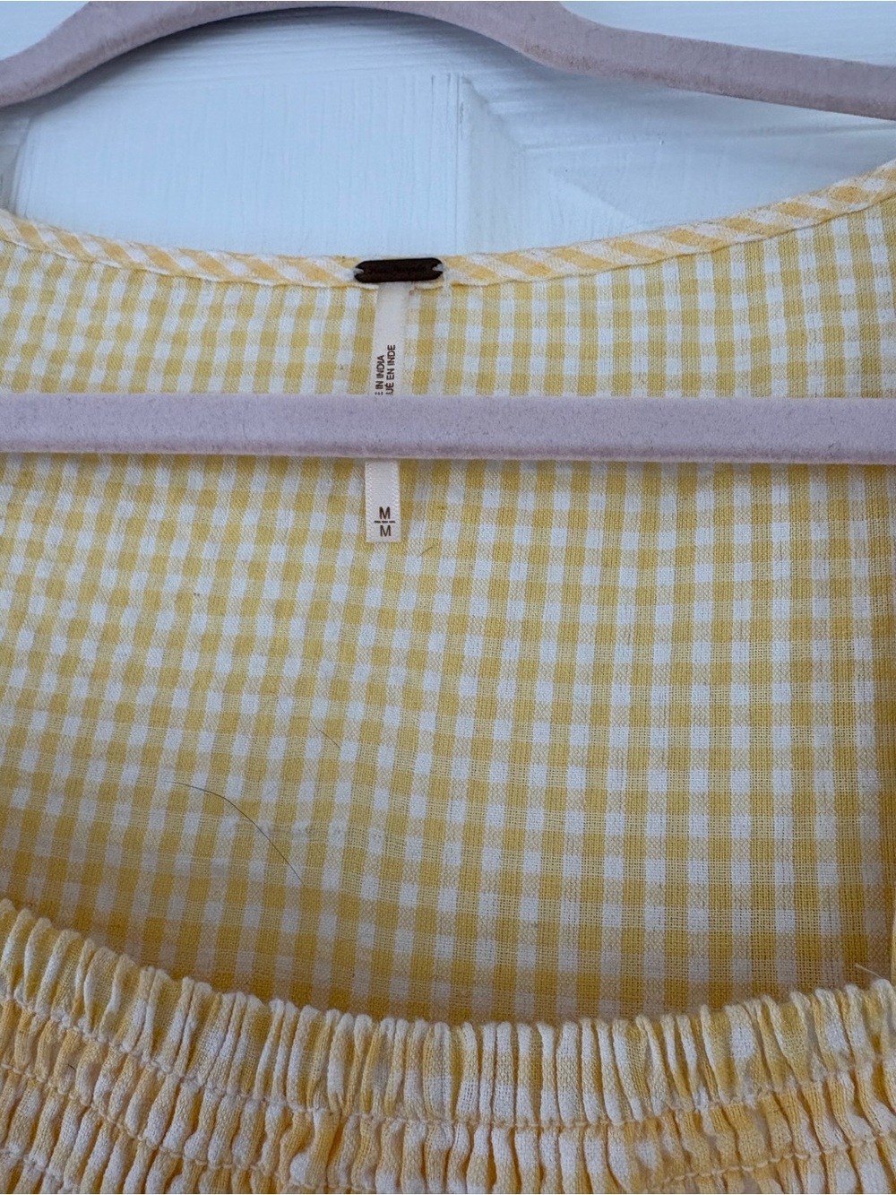 Free People Gingham Sadie Smock Tunic Mini Dress - Yellow Women size medium - Picture 5 of 6